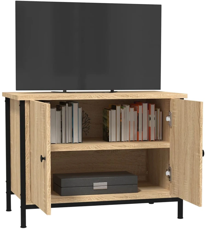 TV staliukas TV spintelė su durelėmis, ąžuolo, 60x35x45cm, mediena