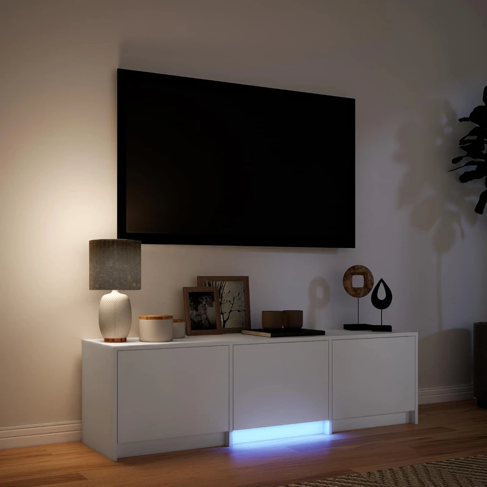 TV staliukas TV spintelė su LED 140 x 34 x 40 cm Baltas Dirbtinė mediena