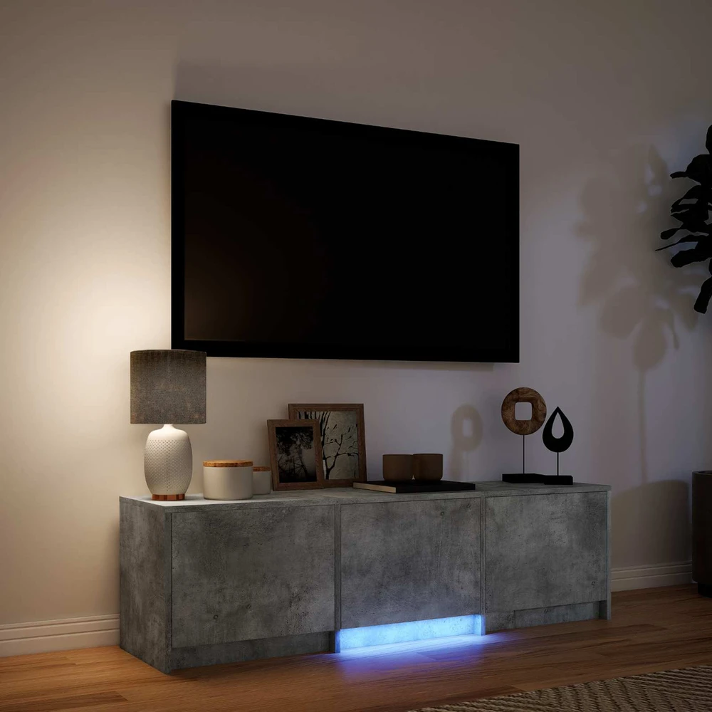 TV staliukas TV spintelė su LED 140x34x40 cm Betono Pilka Dirbtinė mediena