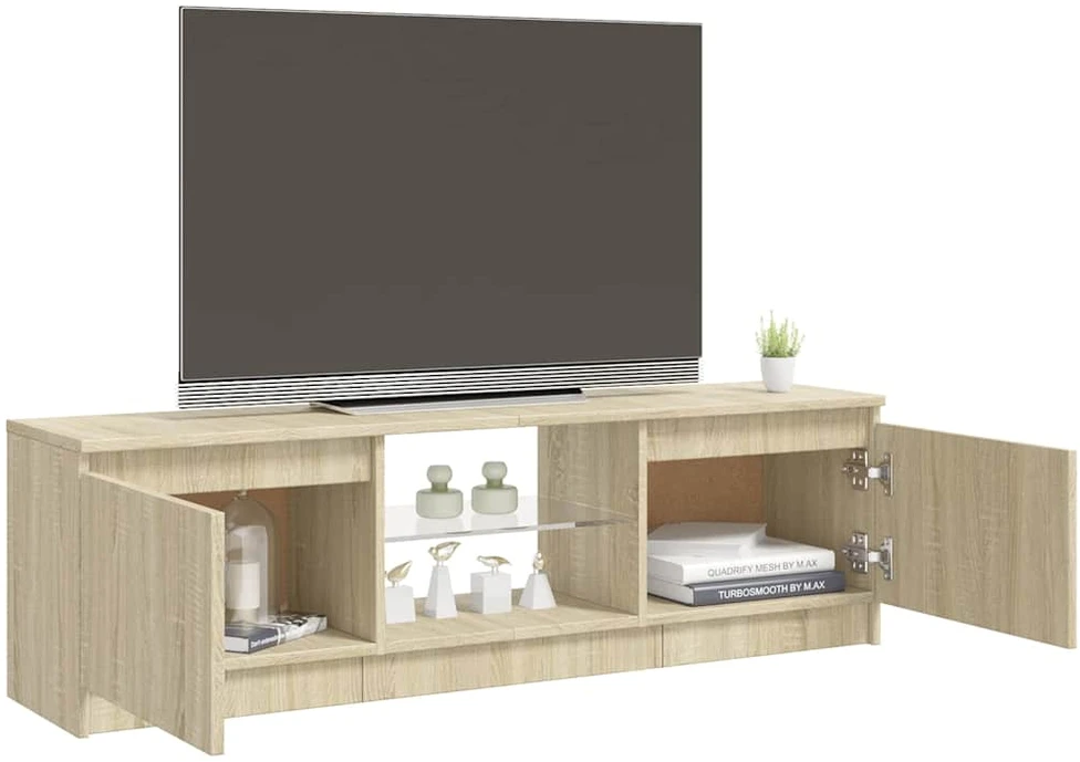 TV staliukas TV spintelė su LED apšvietimu, ąžuolo spalvos, 120x30x35,5cm