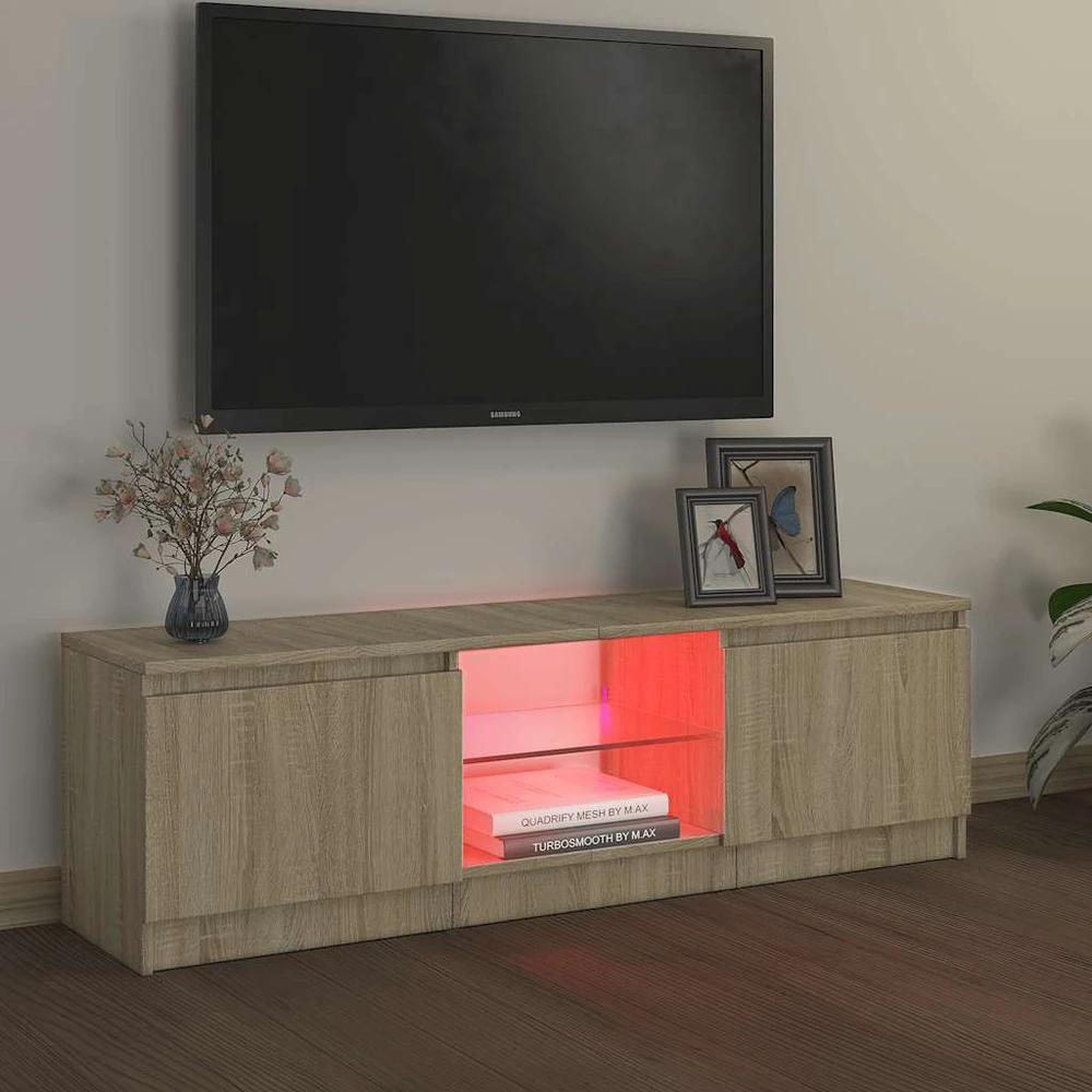 TV staliukas TV spintelė su LED apšvietimu, ąžuolo spalvos, 120x30x35,5cm