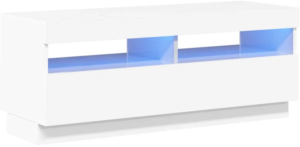 TV staliukas TV spintelė su LED apšvietimu, balta, 100x35x40cm, blizgi