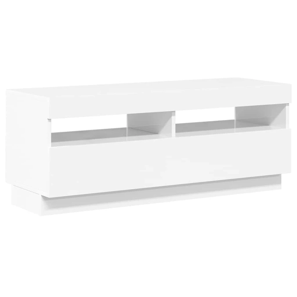 TV staliukas TV spintelė su LED apšvietimu, balta, 100x35x40cm, blizgi