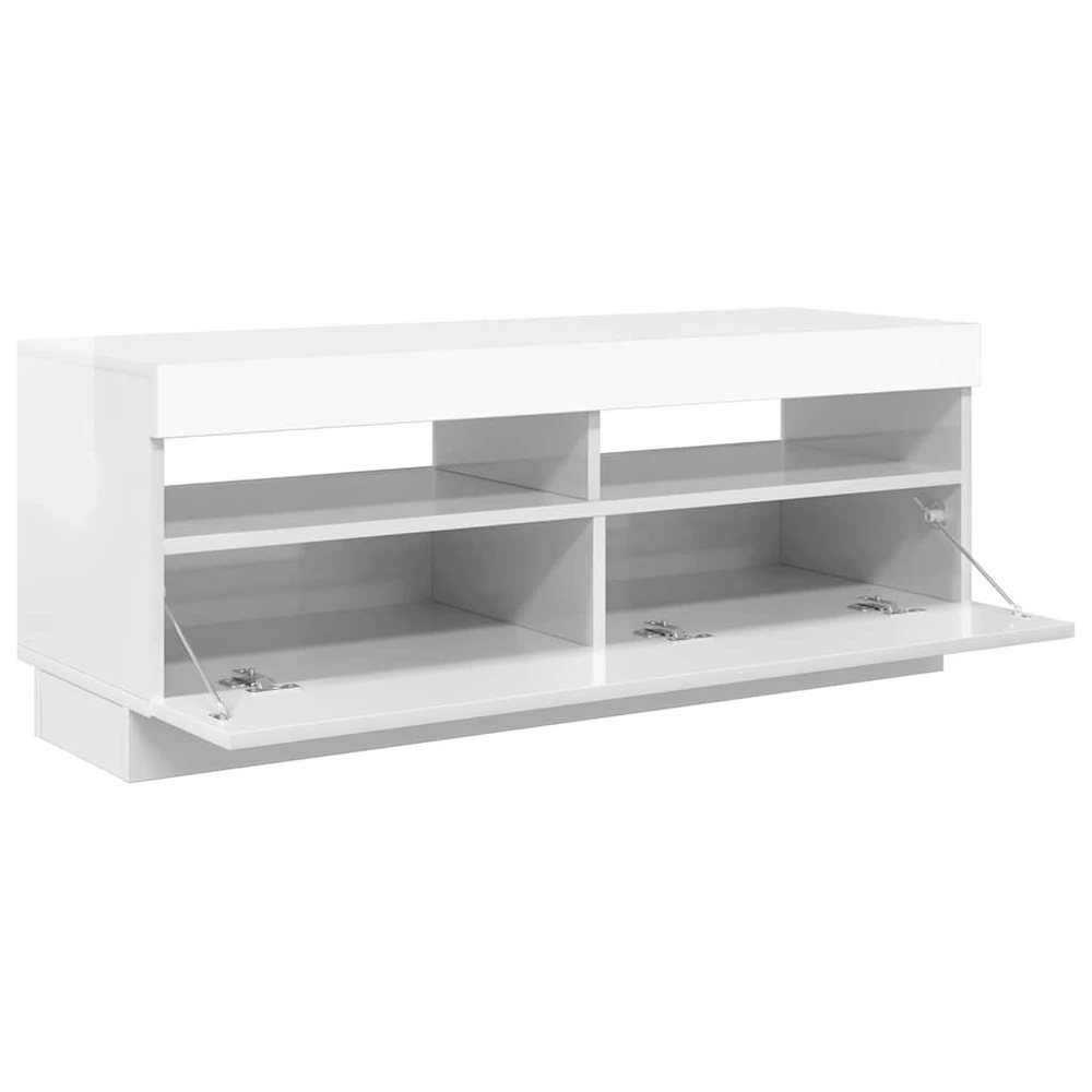 TV staliukas TV spintelė su LED apšvietimu, balta, 100x35x40cm, blizgi