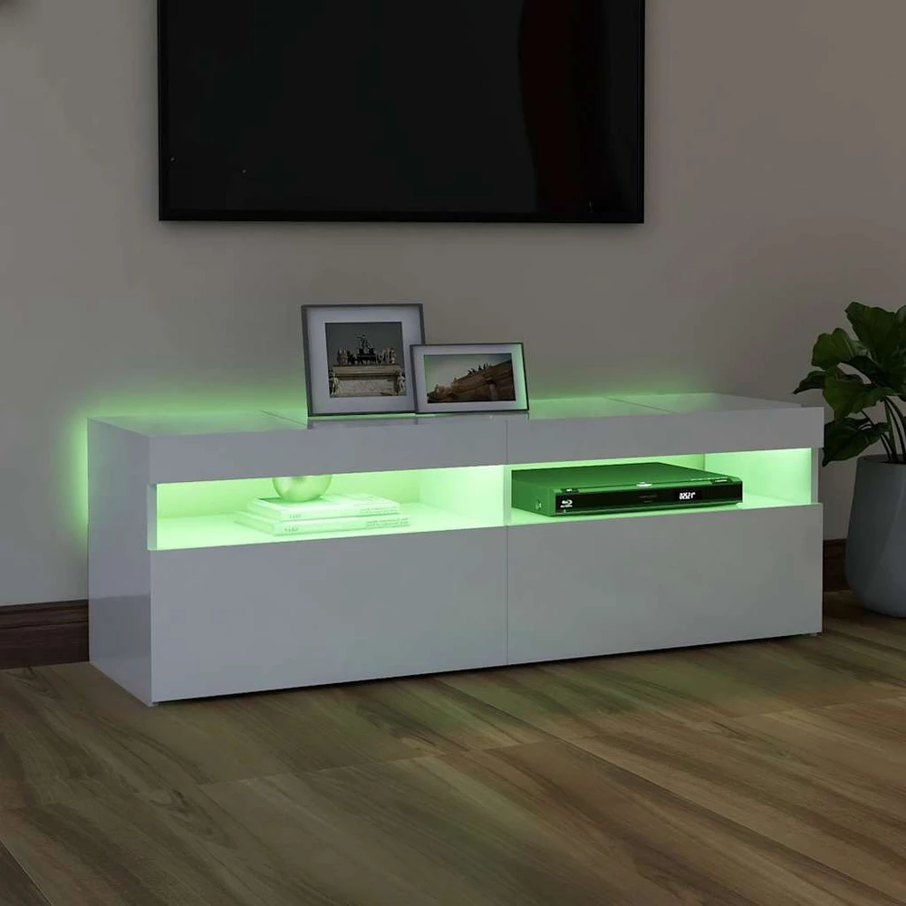 TV staliukas TV spintelė su LED apšvietimu, balta, 120x35x40cm, blizgi