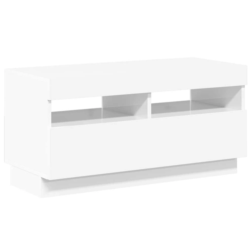 TV staliukas TV spintelė su LED apšvietimu, balta, 80x35x40cm, blizgi