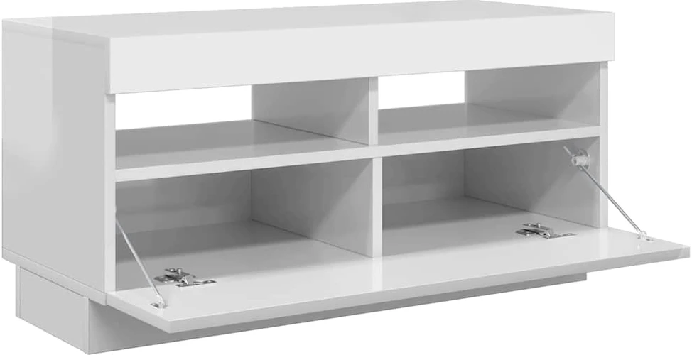TV staliukas TV spintelė su LED apšvietimu, balta, 80x35x40cm, blizgi