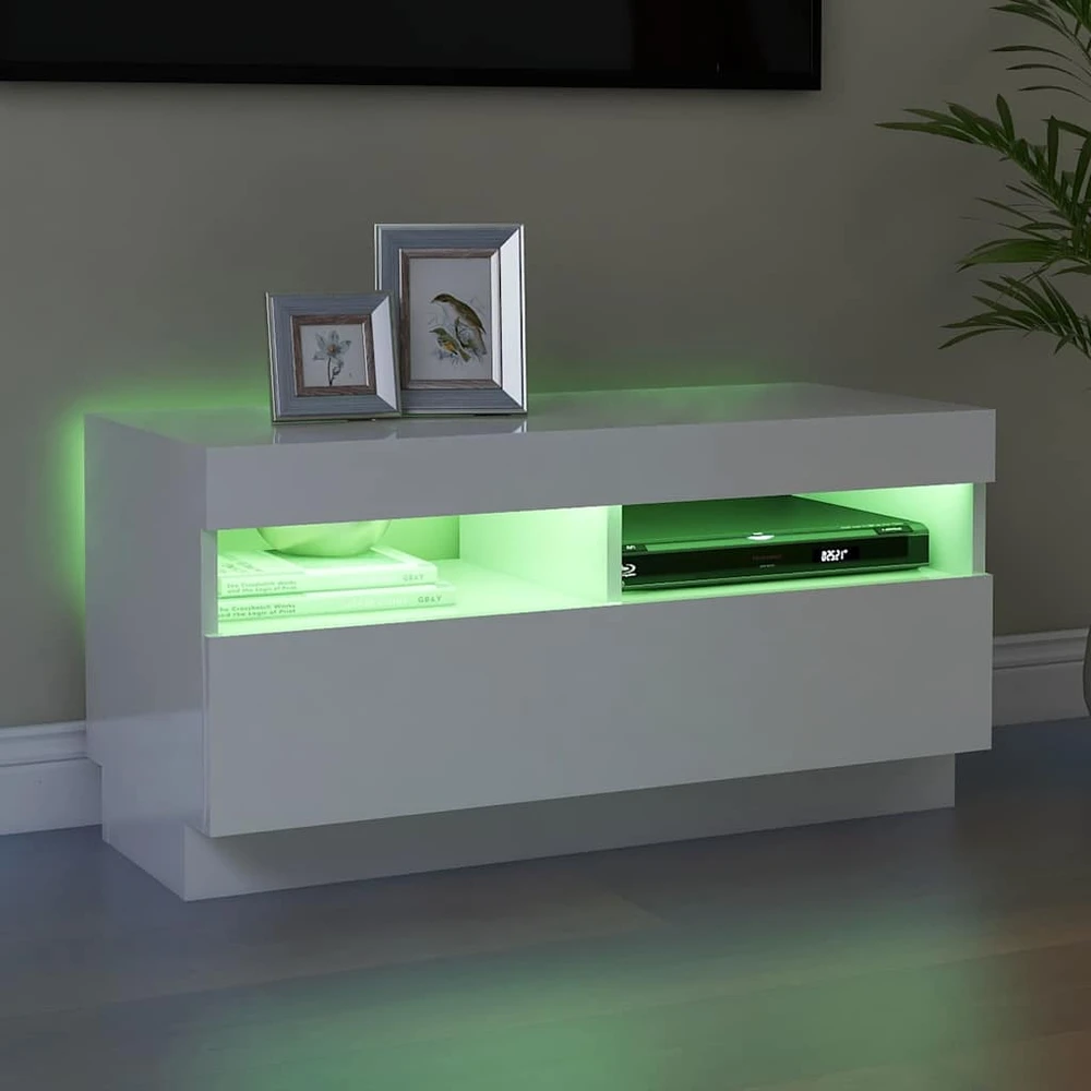 TV staliukas TV spintelė su LED apšvietimu, balta, 80x35x40cm, blizgi