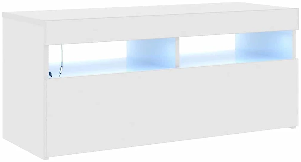 TV staliukas TV spintelė su LED apšvietimu, balta, 90x35x40cm, blizgi