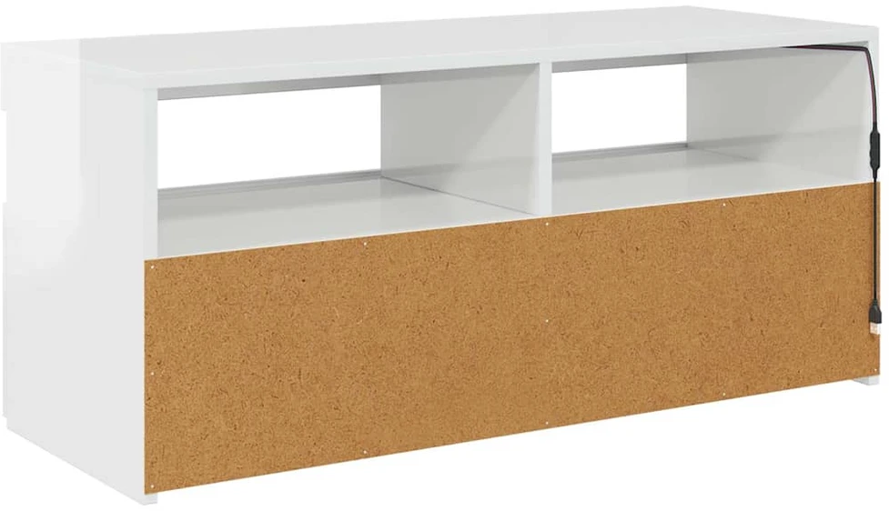 TV staliukas TV spintelė su LED apšvietimu, balta, 90x35x40cm, blizgi