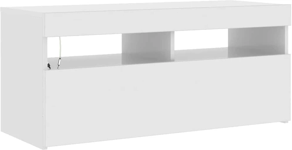 TV staliukas TV spintelė su LED apšvietimu, balta, 90x35x40cm, blizgi