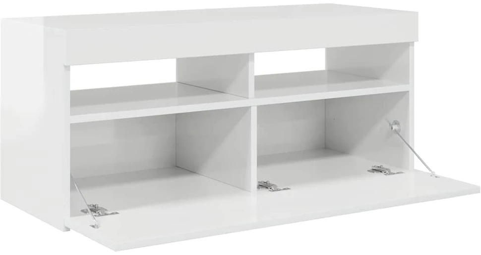 TV staliukas TV spintelė su LED apšvietimu, balta, 90x35x40cm, blizgi