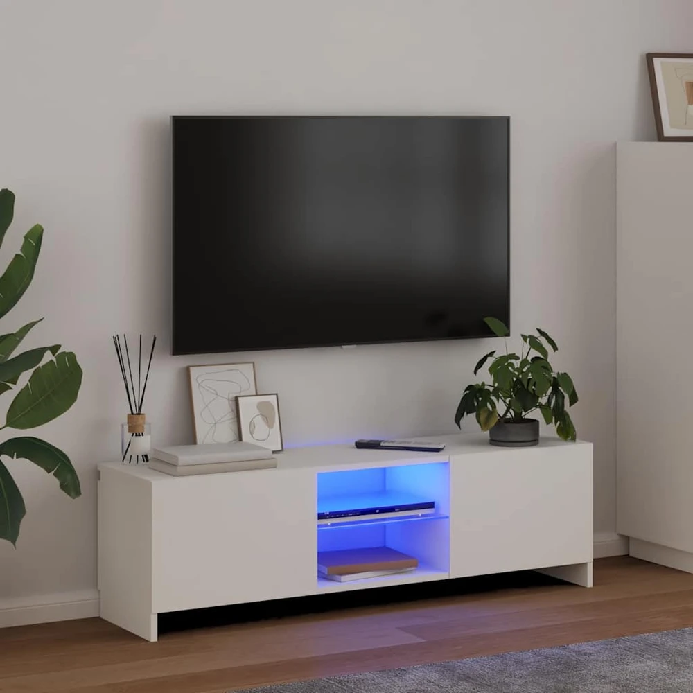 TV staliukas TV spintelė su LED apšvietimu, baltos spalvos, 120x30x35,5cm