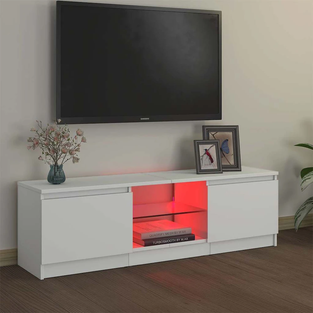 TV staliukas TV spintelė su LED apšvietimu, baltos spalvos, 120x30x35,5cm