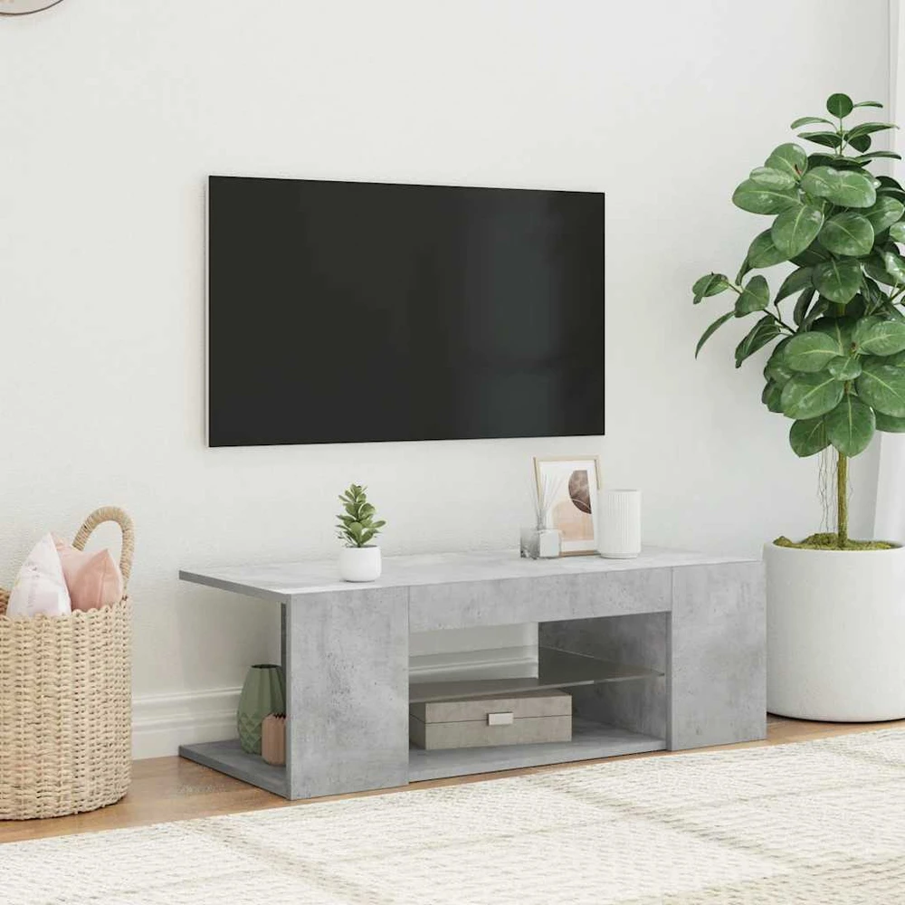 TV staliukas Tv spintelė su LED apšvietimu, betono pilka, 90x39x30cm