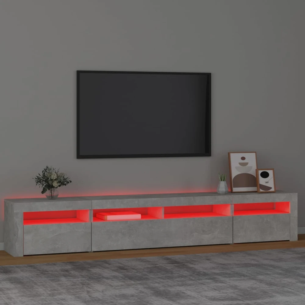 TV staliukas TV spintelė su LED apšvietimu, betono pilka, 240x35x40cm