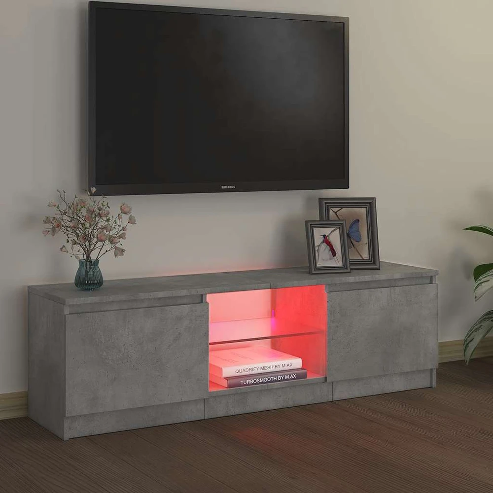 TV staliukas TV spintelė su LED apšvietimu, betono pilka, 120x30x35,5cm