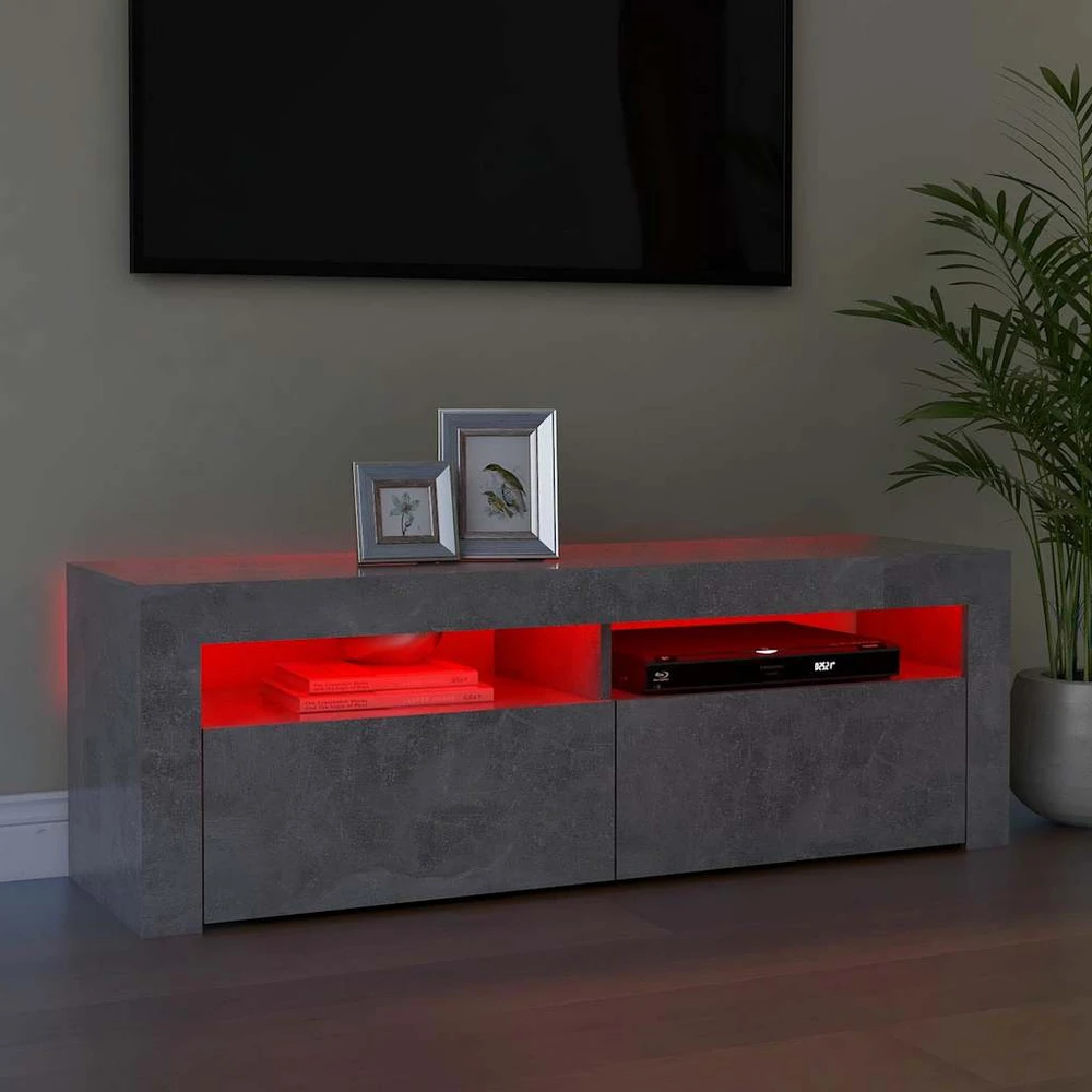 TV staliukas TV spintelė su LED apšvietimu, betono pilka, 120x35x40 cm