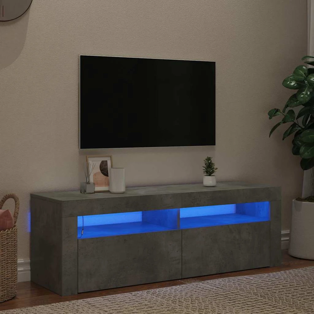 TV staliukas TV spintelė su LED apšvietimu, betono pilka, 120x35x40 cm