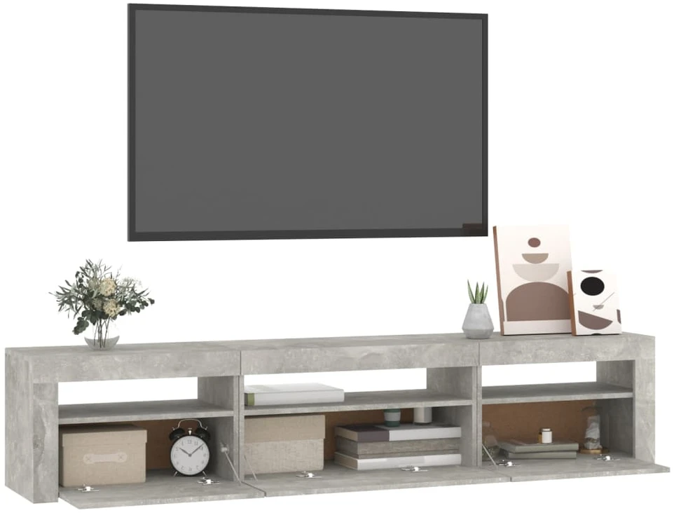 TV staliukas TV spintelė su LED apšvietimu, betono pilka, 195x35x40cm