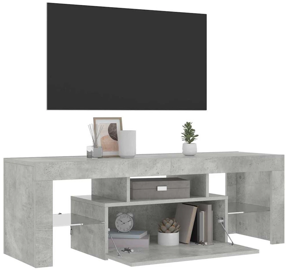 TV staliukas TV spintelė su LED apšvietimu, betono pilka, 120x35x40cm