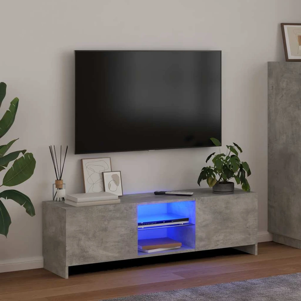 TV staliukas TV spintelė su LED apšvietimu, betono pilka, 120x30x35,5cm
