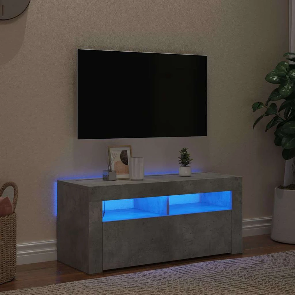 TV staliukas TV spintelė su LED apšvietimu, betono pilka, 90x35x40cm
