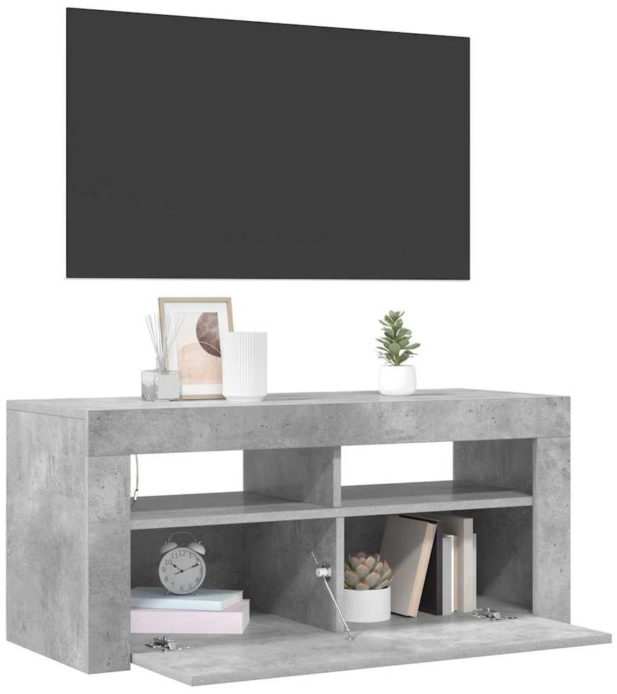 TV staliukas TV spintelė su LED apšvietimu, betono pilka, 90x35x40cm