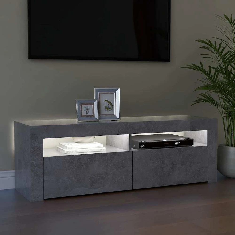 TV staliukas TV spintelė su LED apšvietimu, betono pilka, 120x35x40 cm