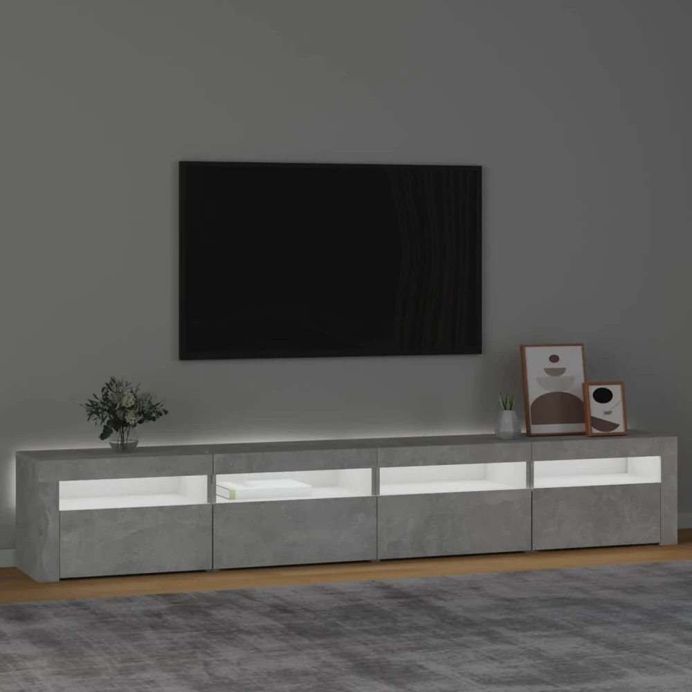 TV staliukas TV spintelė su LED apšvietimu, betono pilka, 240x35x40cm