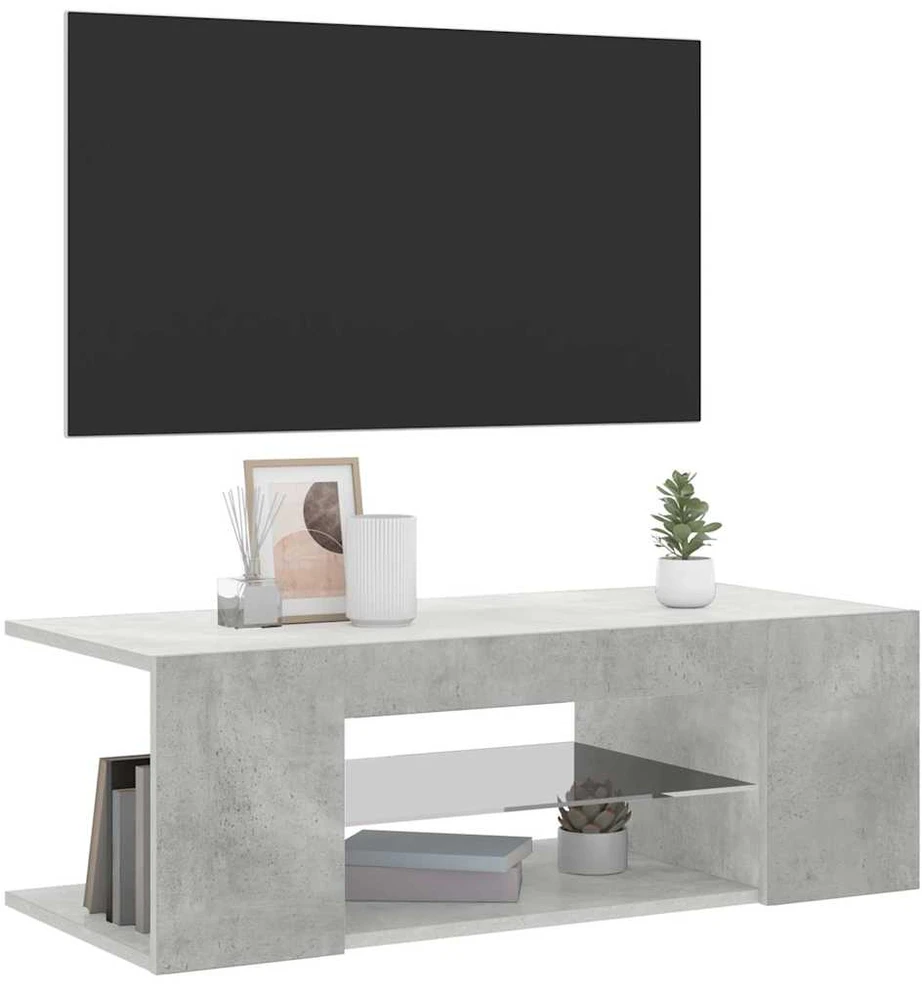 TV staliukas Tv spintelė su LED apšvietimu, betono pilka, 90x39x30cm