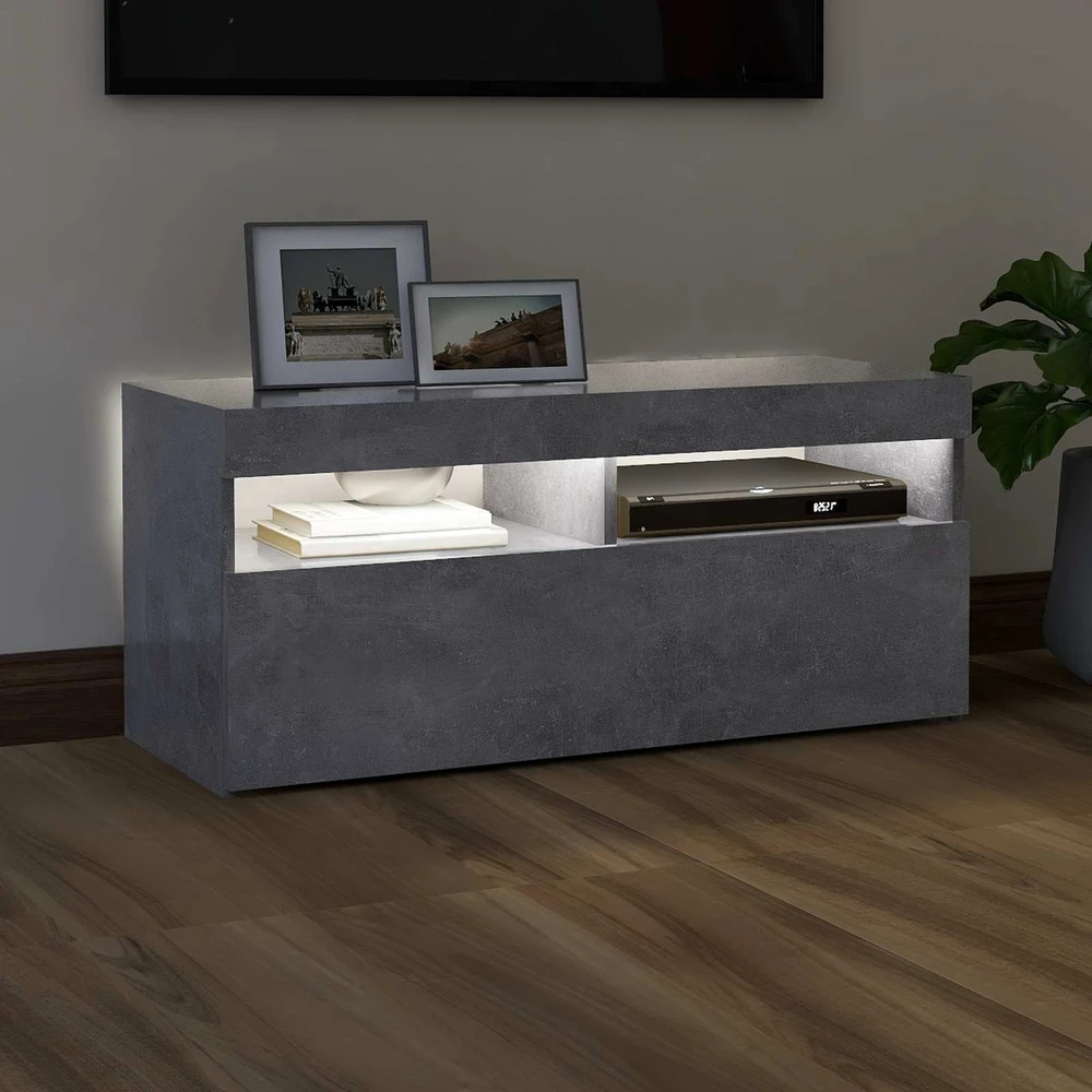 TV staliukas TV spintelė su LED apšvietimu, betono pilka, 90x35x40cm