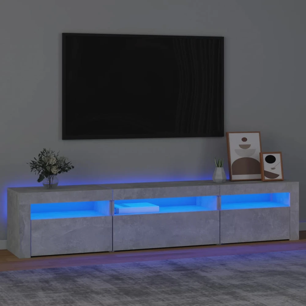 TV staliukas TV spintelė su LED apšvietimu, betono pilka, 195x35x40cm