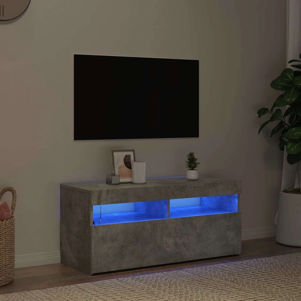 TV staliukas TV spintelė su LED apšvietimu, betono pilka, 90x35x40cm