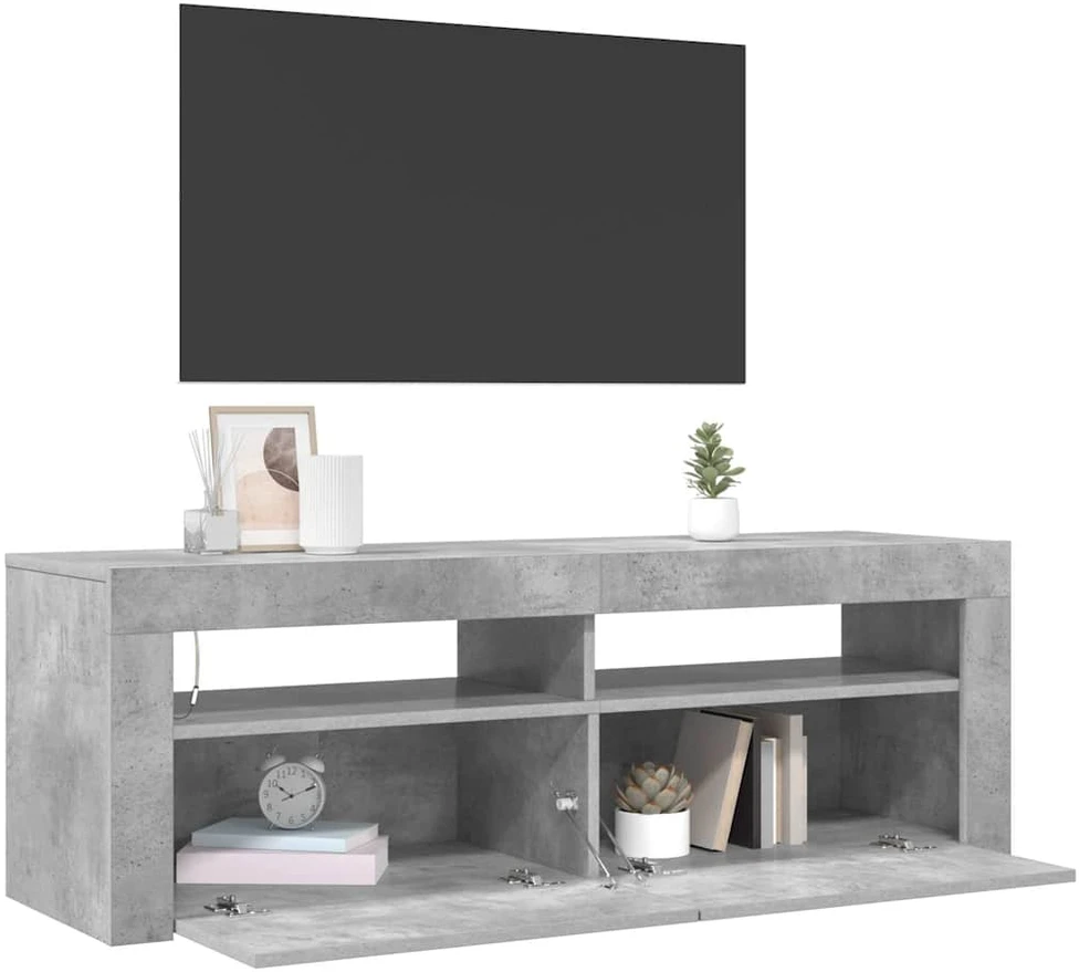 TV staliukas TV spintelė su LED apšvietimu, betono pilka, 120x35x40 cm
