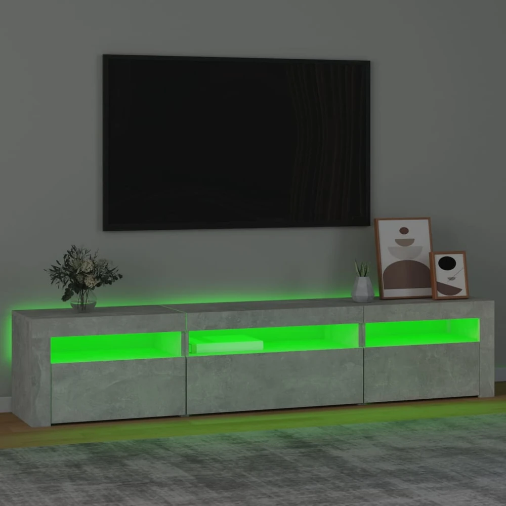 TV staliukas TV spintelė su LED apšvietimu, betono pilka, 195x35x40cm