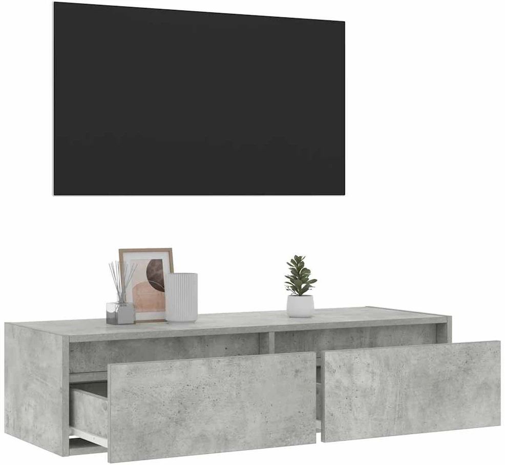 TV staliukas TV spintelė su LED apšvietimu, betono pilka, 100X35,5x25 cm