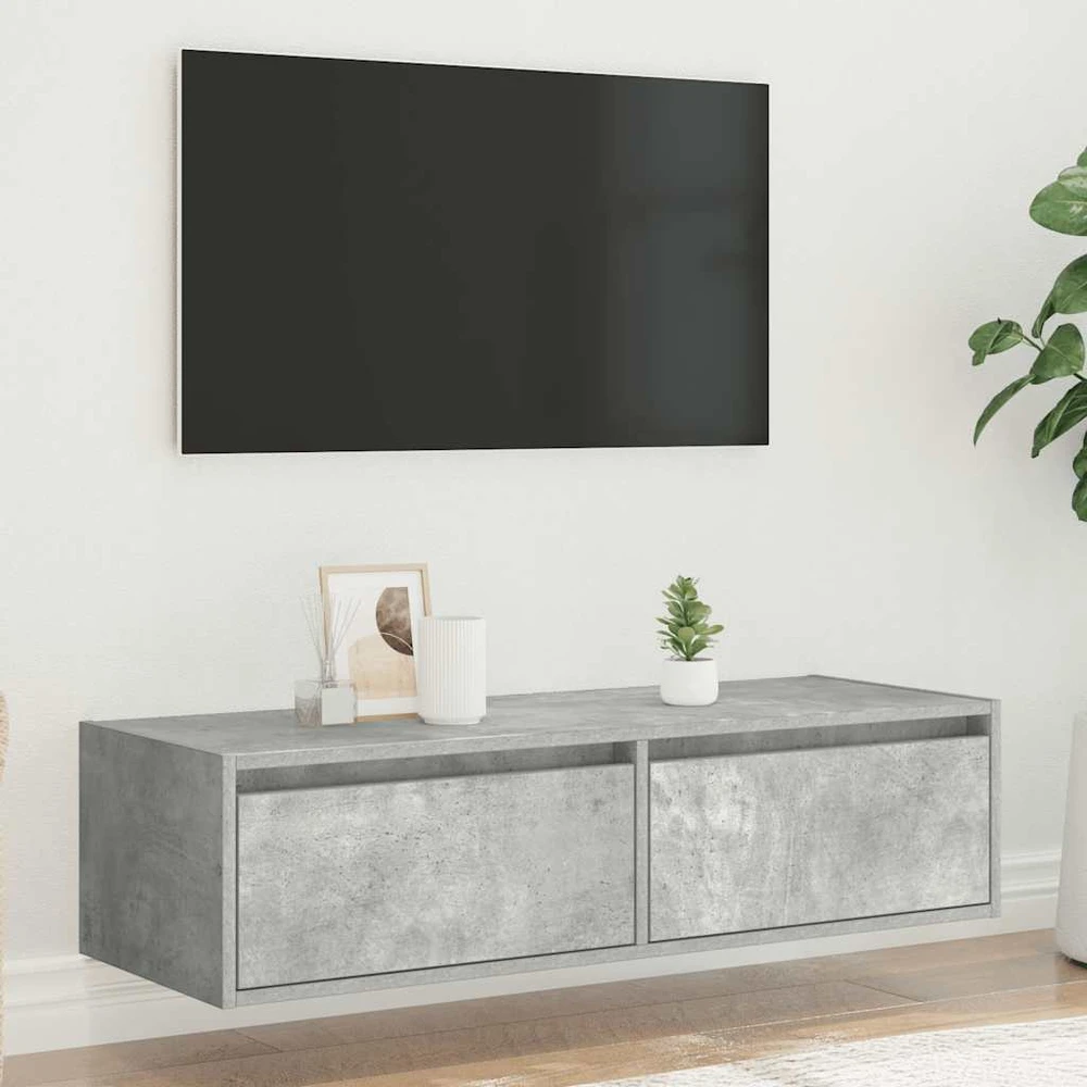 TV staliukas TV spintelė su LED apšvietimu, betono pilka, 100X35,5x25 cm