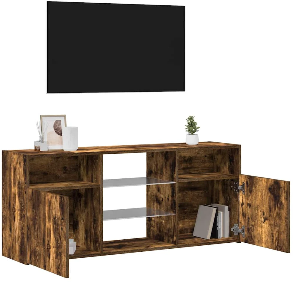 TV staliukas TV spintelė su LED apšvietimu, dūminio ąžuolo, 120x30x50cm