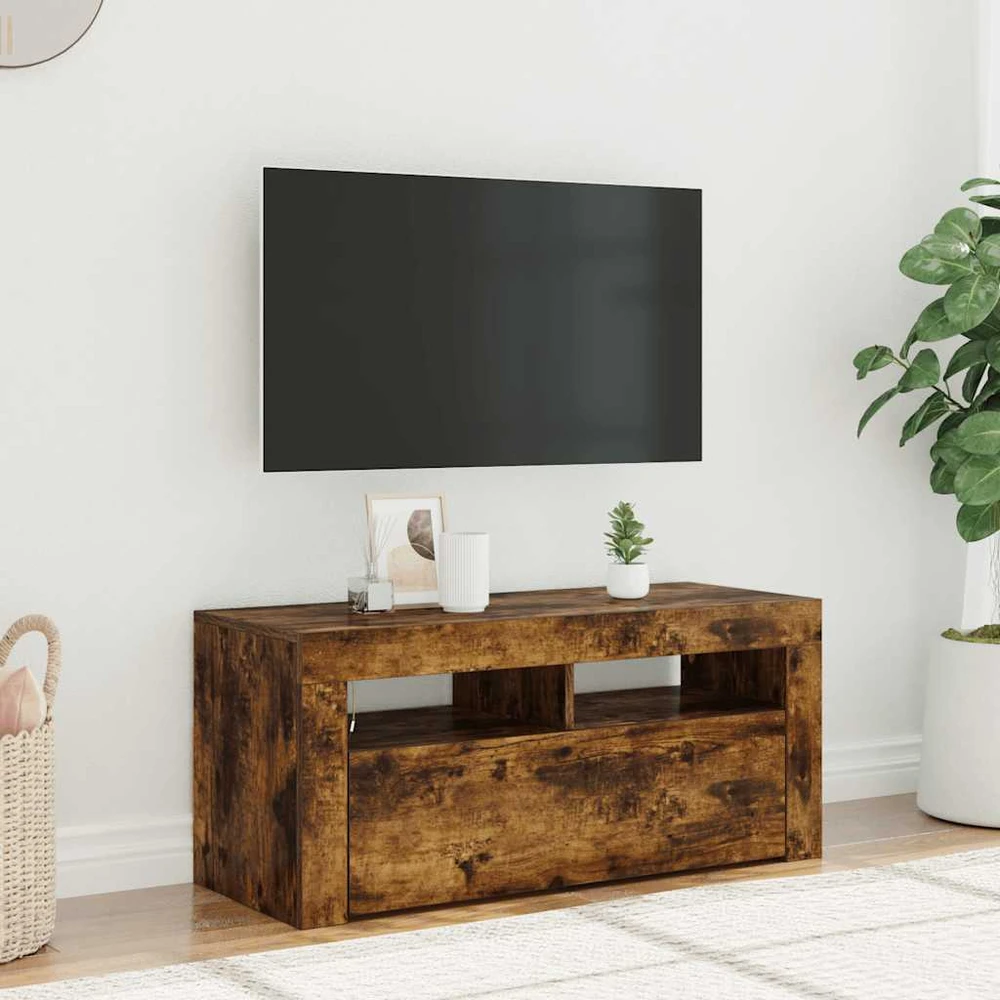 TV staliukas TV spintelė su LED apšvietimu, dūminio ąžuolo, 90x35x40cm