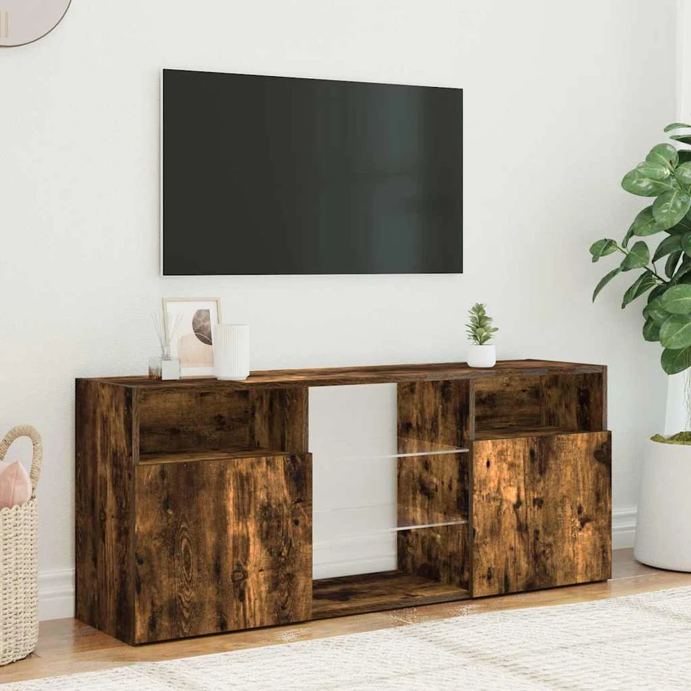 TV staliukas TV spintelė su LED apšvietimu, dūminio ąžuolo, 120x30x50cm