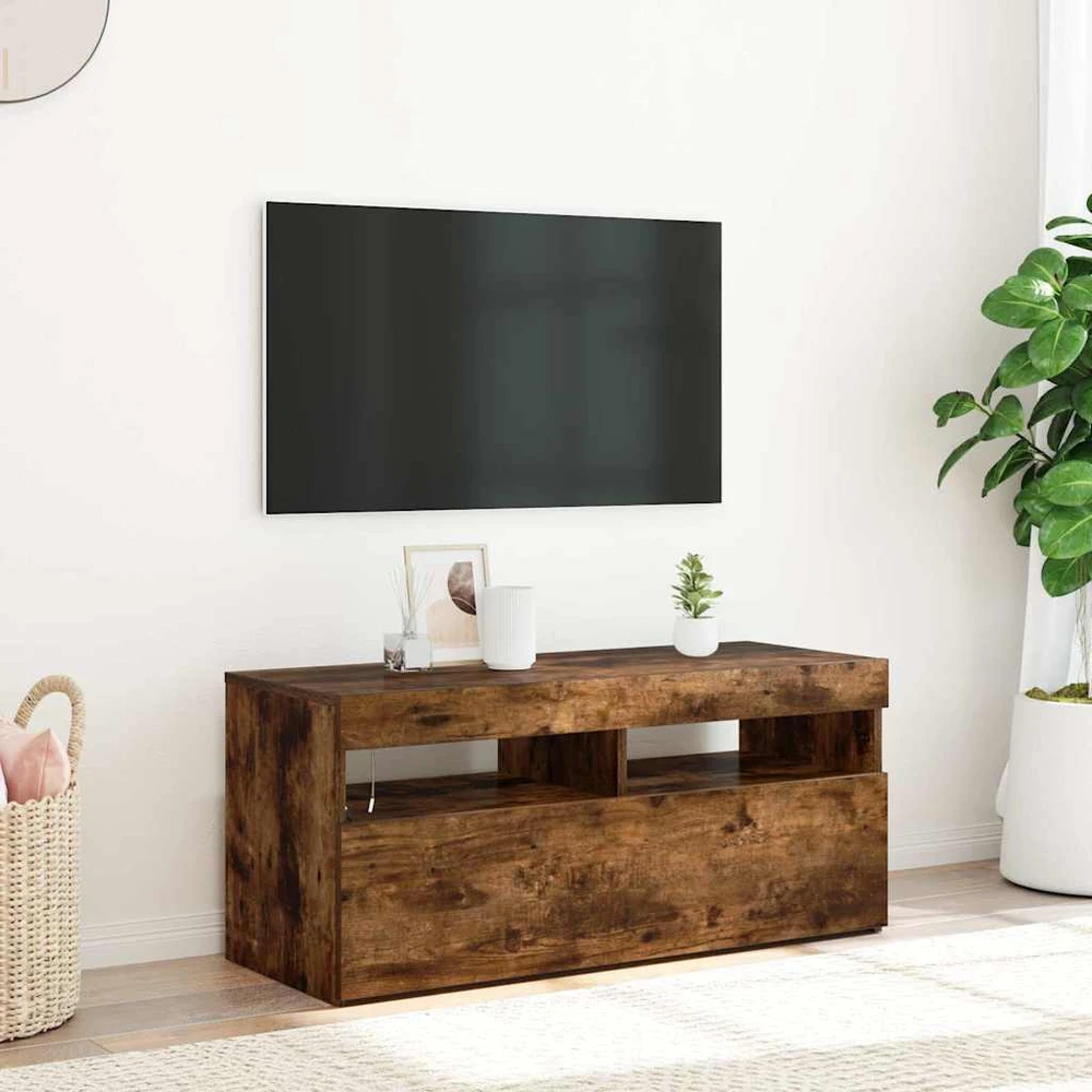 TV staliukas TV spintelė su LED apšvietimu, dūminio ąžuolo, 90x35x40cm