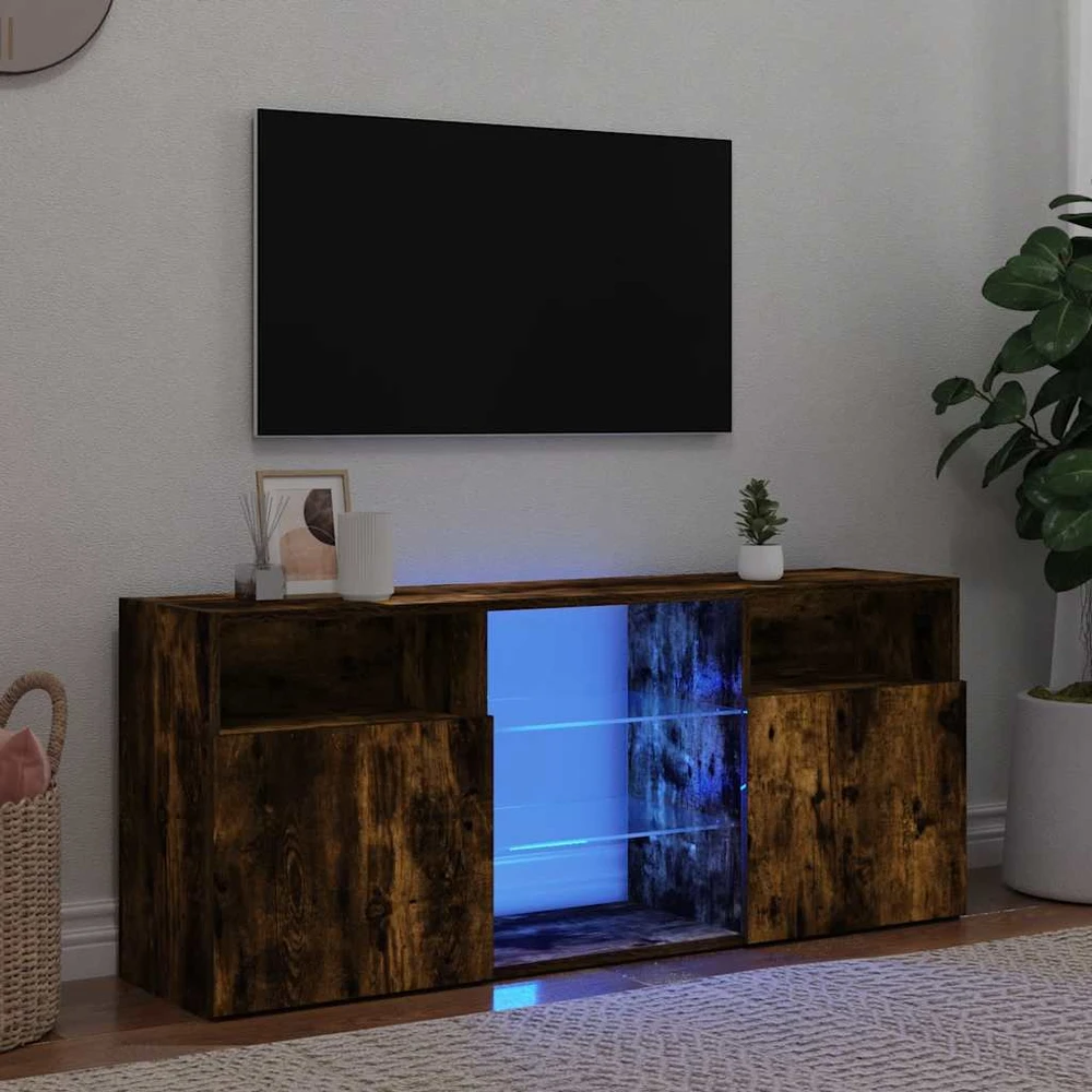 TV staliukas TV spintelė su LED apšvietimu, dūminio ąžuolo, 120x30x50cm