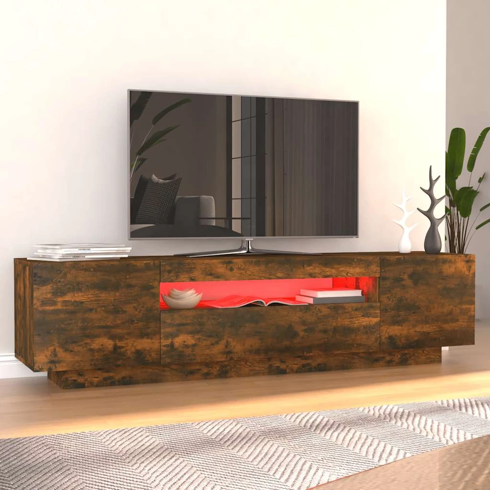 TV staliukas TV spintelė su LED apšvietimu, dūminio ąžuolo, 160x35x40cm