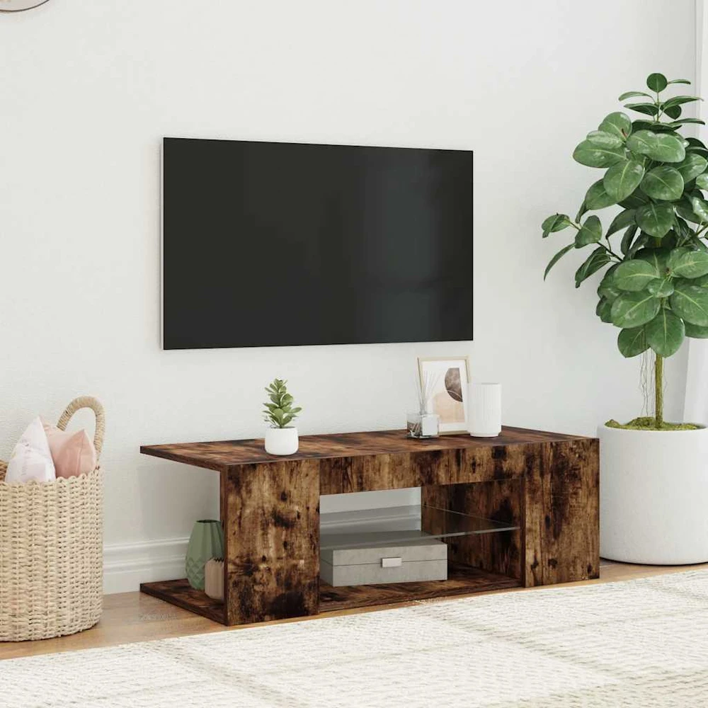TV staliukas TV spintelė su LED apšvietimu, dūminio ąžuolo, 90x39x30cm