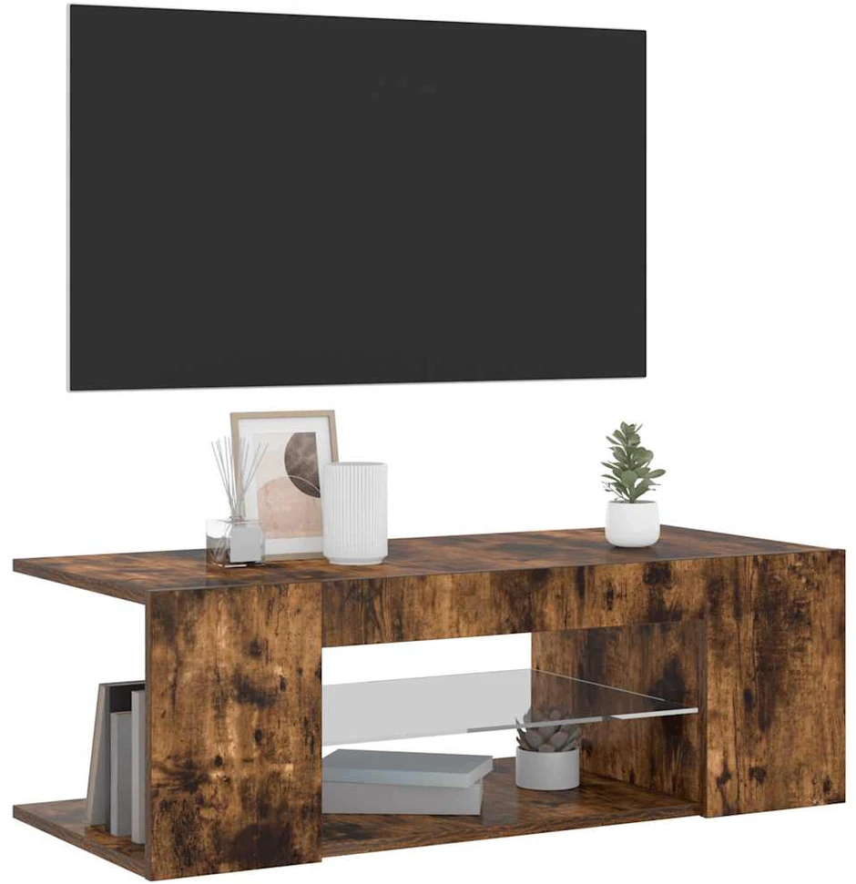 TV staliukas TV spintelė su LED apšvietimu, dūminio ąžuolo, 90x39x30cm