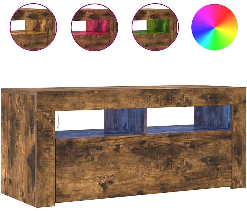 TV staliukas TV spintelė su LED apšvietimu, dūminio ąžuolo, 90x35x40cm