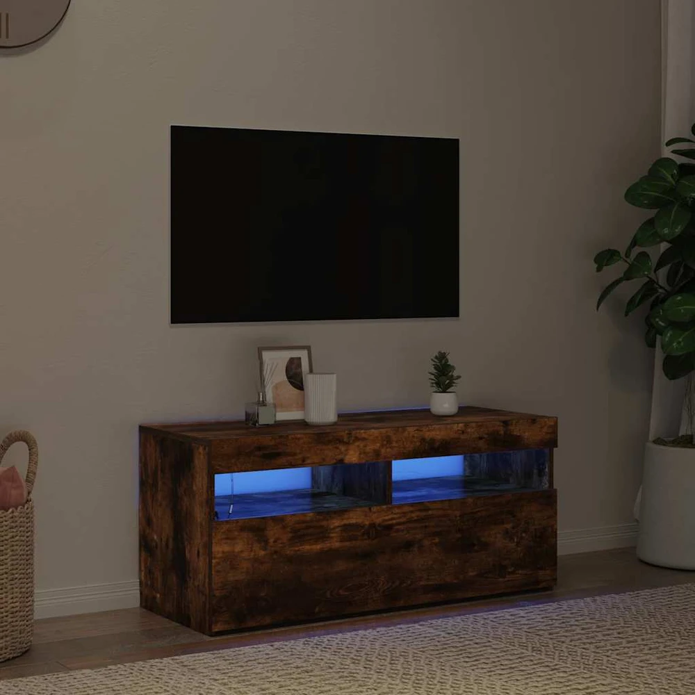 TV staliukas TV spintelė su LED apšvietimu, dūminio ąžuolo, 90x35x40cm