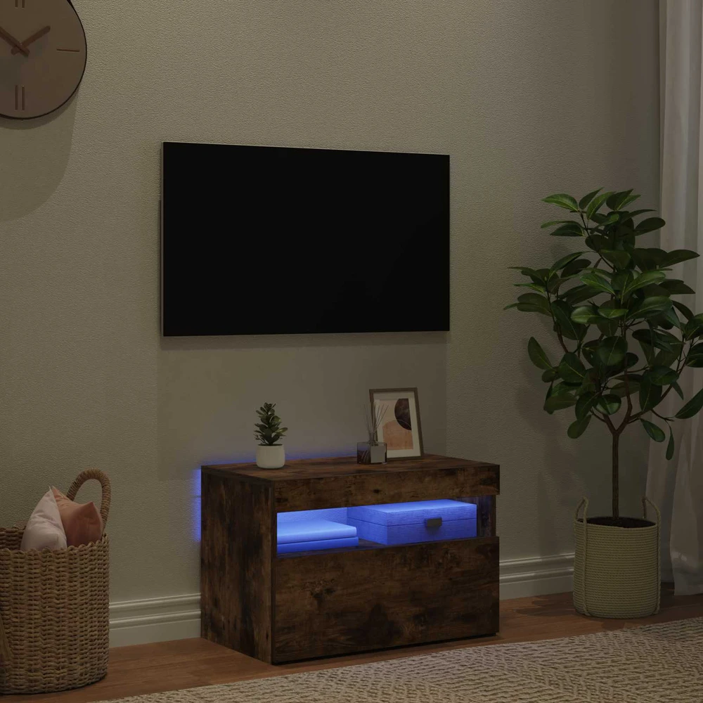 TV spintelė su LED apšvietimu, dūminio ąžuolo, 60x35x40cm