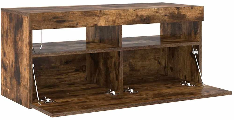 TV staliukas TV spintelė su LED apšvietimu, dūminio ąžuolo, 90x35x40cm